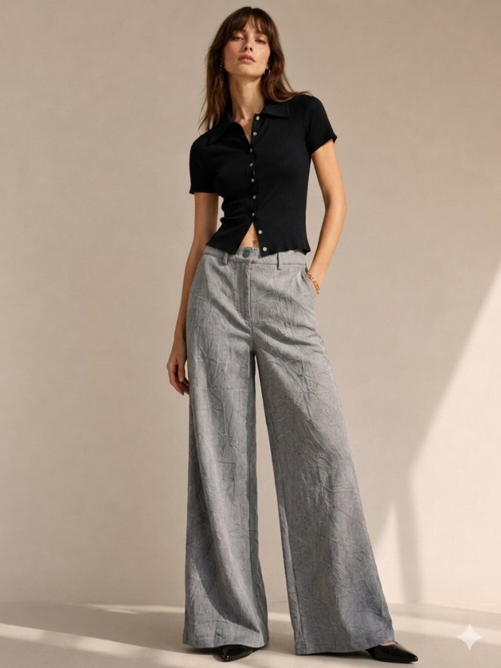 PierAntonioGaspari gray  Wide Leg Pants Coated Jeans IT 42 US 6 NWT